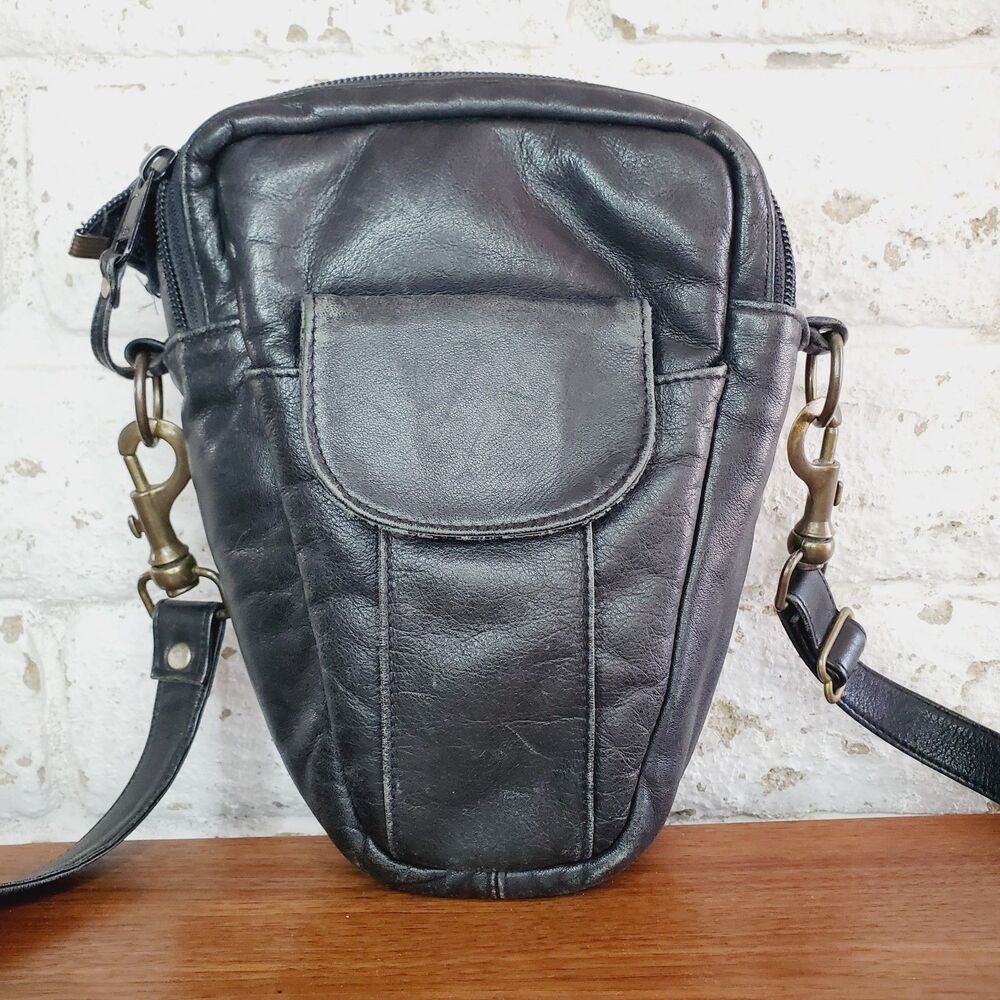 L.L.Bean Womens Black Leather Holster Purse Vintage Cross Body Shoulder Bag